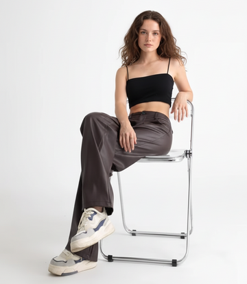 Fall Winter Fleece-Lined Leather Pants – High Waist Wide-Leg Straight Fit