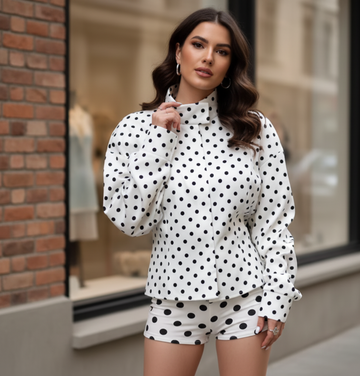 Women’s Polka Dot Stand-Neck Short Jacket