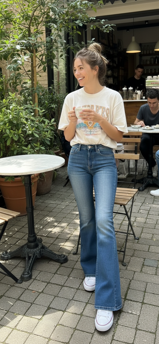 Women’s High Waist Flared Jeans – Stretchy Bootcut Denim, Solid Color Thin Bell Bottom Pants