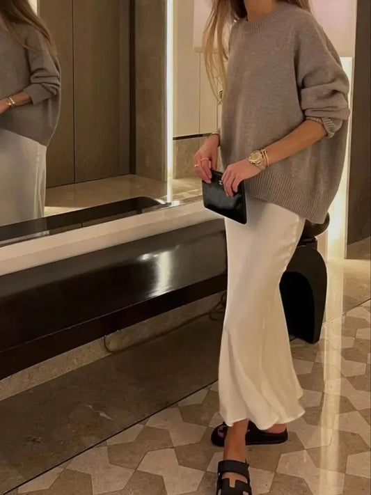 Elegant Satin Midi Skirt