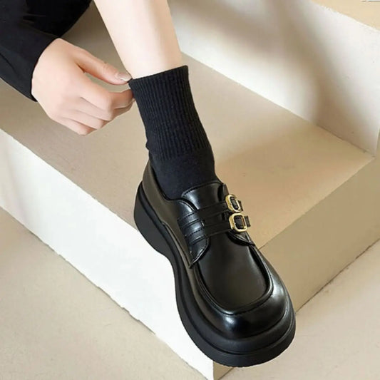 Mary Jane platform shoes, closed toe.