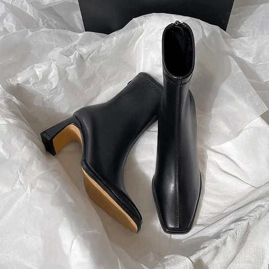 Mid-calf square-toe boot