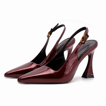 Slingback with square heel and pointed toe.