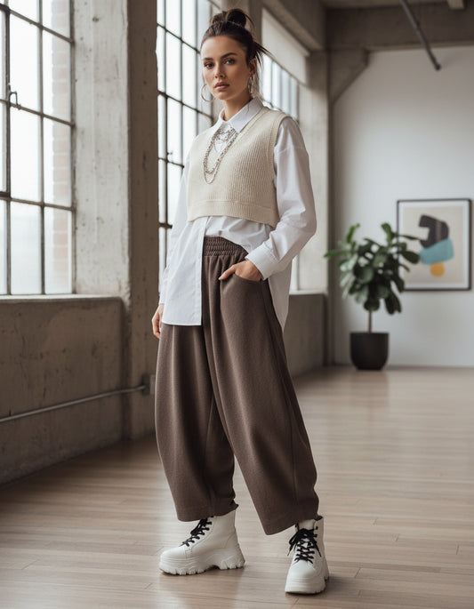 Women’s Autumn Casual Harem Pants – Cotton High Waisted Trousers, Retro Loose Bloomers, Oversize Baggy Sweatpants